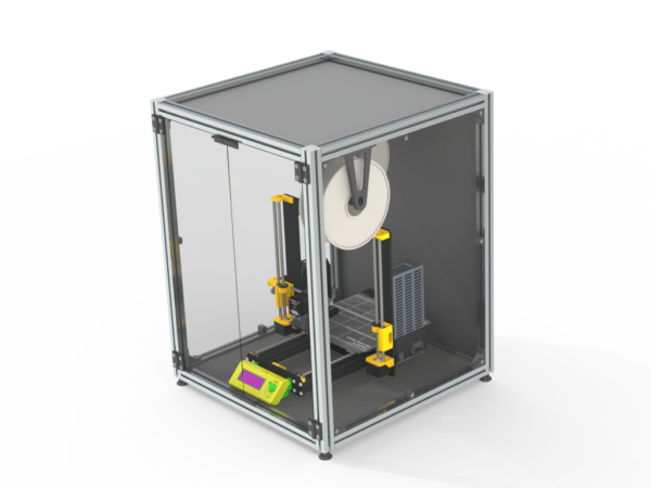 3D printer enclosure, 30-series aluminium extrusion profiles, L small size, persp view-1 view, filament, 3D printer Prusa, Anycubic, Creality...