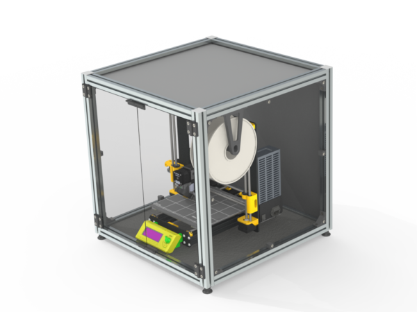 3D printer enclosure, 30-series aluminium extrusion profiles, M small size, persp view-1 view, filament, 3D printer Prusa, Anycubic, Creality...